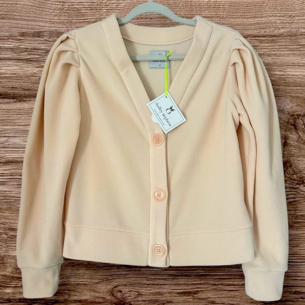 Dudley Stephens Kelly Puff Sleeve Cardigan Ecru Vello Fleece XS NEW NWT